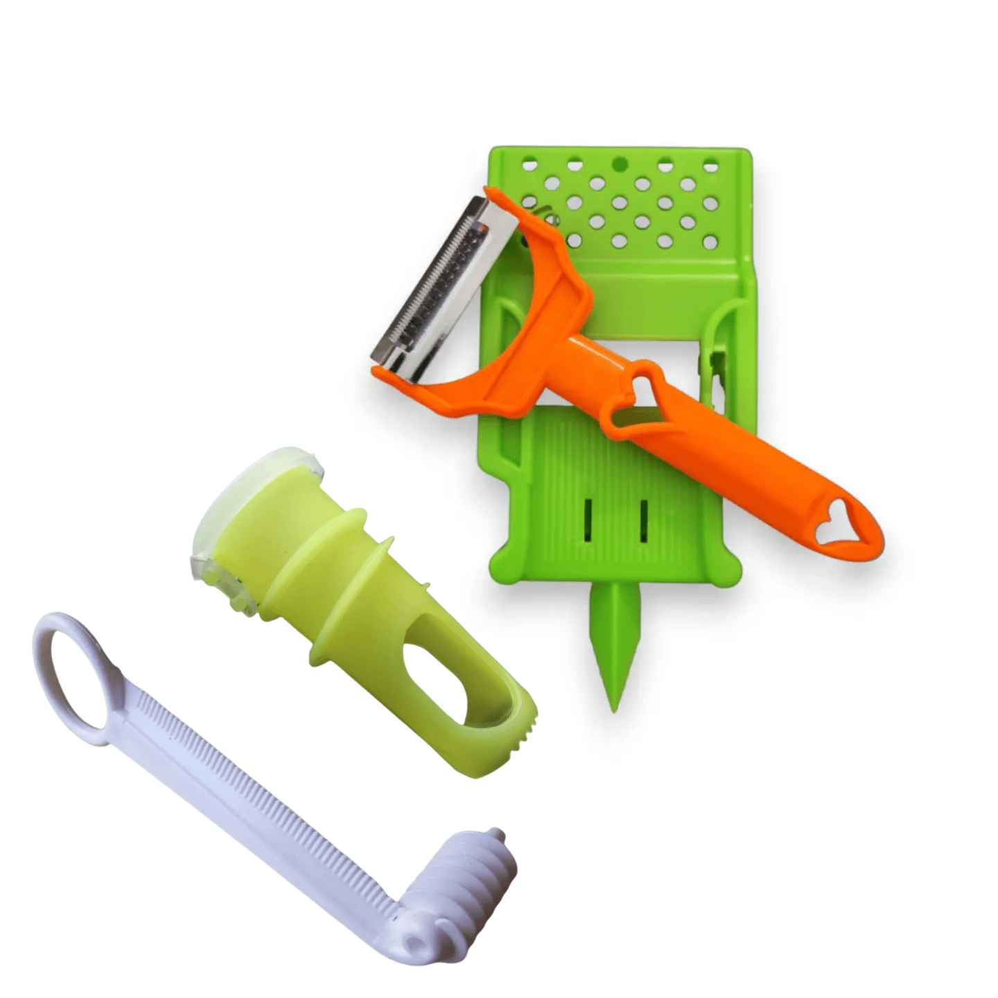 Dual-Purpose Shredder, Vegetable Peeler, Manual Juicer and Spiral Slicer